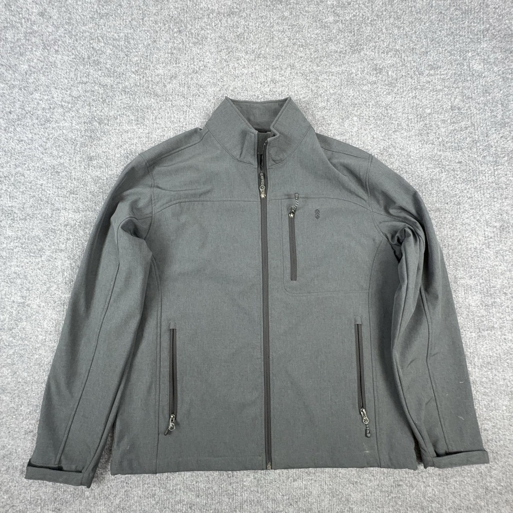 Free Country Jacket Mens Large Gray Softshell Full Zip Fleece Lined 480-M1230S